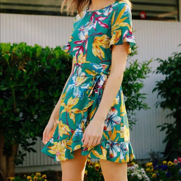 Floral Wrap Mini Dress Multicolor Dress Spring - Picture 2 of 5